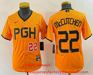 Youth Pittsburgh Pirates #22 Andrew McCutchen Number Yellow 2023 City Connect Stitched Jersey 01