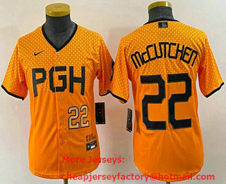 Youth Pittsburgh Pirates #22 Andrew McCutchen Number Yellow 2023 City Connect Stitched Jersey 02