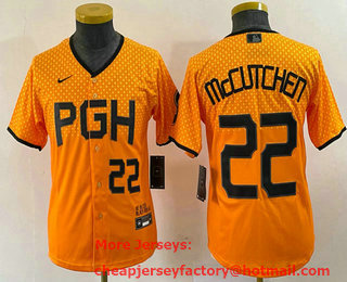 Youth Pittsburgh Pirates #22 Andrew McCutchen Number Yellow 2023 City Connect Stitched Jersey 03