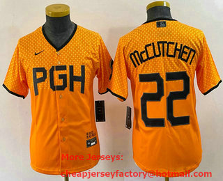 Youth Pittsburgh Pirates #22 Andrew McCutchen Yellow 2023 City Connect Stitched Jersey 01