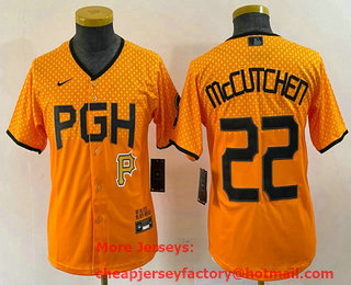 Youth Pittsburgh Pirates #22 Andrew McCutchen Yellow 2023 City Connect Stitched Jersey 02