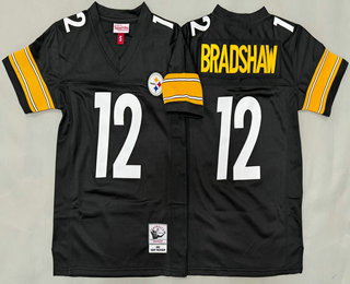 Youth Pittsburgh Steelers #12 Terry Bradshaw Black 1982 Throwback Jersey