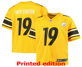 Youth Pittsburgh Steelers #19 JuJu Smith-Schuster Gold 2019 Inverted Legend Printed NFL Nike Limited Jersey