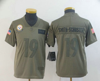 Youth Pittsburgh Steelers #19 JuJu Smith-Schuster NEW Olive 2019 Salute To Service Stitched NFL Nike Limited Jersey