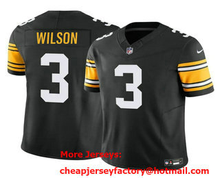 Youth Pittsburgh Steelers #3 Russell Wilson Black 2023 FUSE Vapor Limited Stitched Throwback Jersey
