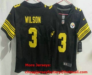 Youth Pittsburgh Steelers #3 Russell Wilson Black Yellow 2023 Color Rush Stitched Nike Limited Jersey