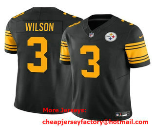 Youth Pittsburgh Steelers #3 Russell Wilson Black Yellow 2023 FUSE Color Rush Stitched Nike Limited Jersey
