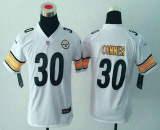 Youth Pittsburgh Steelers #30 James Conner White Road Stitched NFL Nike Game Jersey