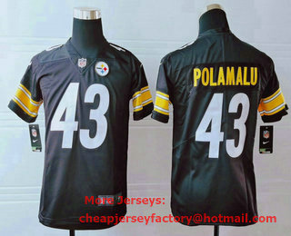 Youth Pittsburgh Steelers #43 Troy Polamalu Black 2017 Vapor Untouchable Stitched NFL Nike Limited Jersey