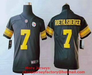 Youth Pittsburgh Steelers #7 Ben Roethlisberger Black With Yellow 2016 Color Rush Stitched NFL Nike Limited Jersey