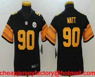 Youth Pittsburgh Steelers #90 T. J. Watt Black 2016 Color Rush Stitched NFL Nike Limited Jersey