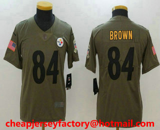 Youth Pittsburgh Steelers #84 Antonio Brown Olive 2017 Salute To Service Stitched NFL Nike Limited Jersey