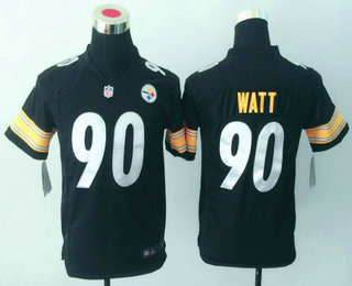 Youth Pittsburgh Steelers #90 T. J. Watt Black Team Color Stitched NFL Nike Game Jersey