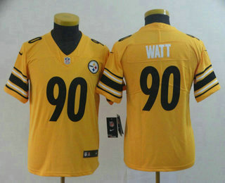 Youth Pittsburgh Steelers #90 T. J. Watt Gold 2019 Inverted Legend Stitched NFL Nike Limited Jersey