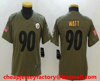 Youth Pittsburgh Steelers #90 T. J. Watt Olive 2017 Salute To Service Stitched NFL Nike Limited Jersey