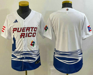 Youth Puerto Rico Baseball Blank 2023 White World Baseball Classic Stitched Jersey 02