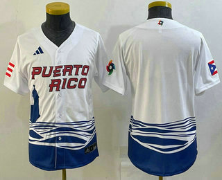 Youth Puerto Rico Baseball Blank 2023 White World Baseball Classic Stitched Jersey 03