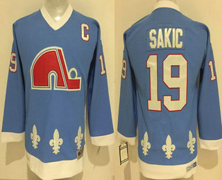 Youth Quebec Nordiques #19 Joe Sakic Light Blue CCM Vintage Throwback Jersey