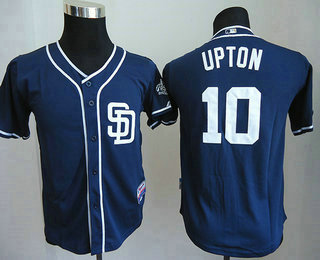 Youth San Diego Padres #10 Justin Upton Navy Blue Cool Base Baseball Jersey