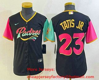 Youth San Diego Padres #23 Fernando Tatis Jr Black 2022 City Connect Cool Base Stitched Jersey 01