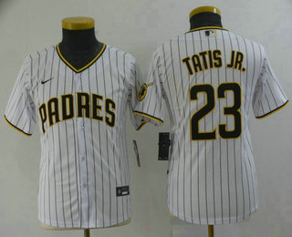 Youth San Diego Padres #23 Fernando Tatis Jr White Team Logo Stitched MLB Cool Base Nike Jersey