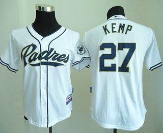 Youth San Diego Padres #27 Matt Kemp White Cool Base Baseball Jersey