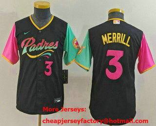 Youth San Diego Padres #3 Jackson Merrill Black Player Number Fashion Baseball Jersey