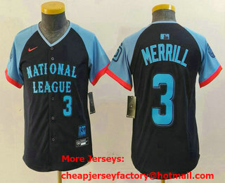 Youth San Diego Padres #3 Jackson Merrill Number Navy 2024 All Star Limited Stitched Jersey