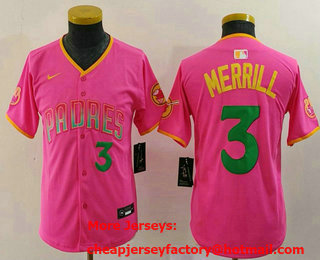 Youth San Diego Padres #3 Jackson Merrill Number Pink Fashion Baseball Jersey