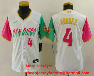 Youth San Diego Padres #4 Luis Arraez Number White 2023 City Connect Cool Base Stitched Jersey