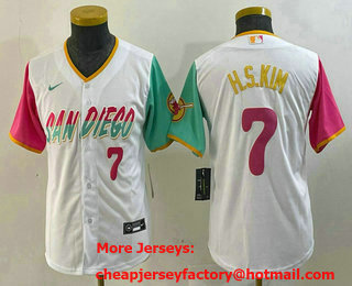 Youth San Diego Padres #7 Ha Seong Kim Number White 2023 City Connect Cool Base Stitched Jersey