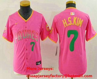 Youth San Diego Padres #7 Ha Seong Kim Pink Player Number Fashion Baseball Jersey