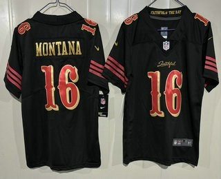 Youth San Francisco 49ers #16 Joe Montana Limited Black Rivalries Vapor Jersey