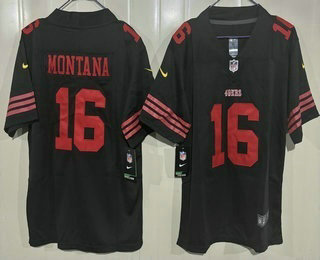 Youth San Francisco 49ers #16 Joe Montana Limited Black Vapor Jersey