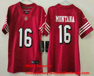 Youth San Francisco 49ers #16 Joe Montana Red 2023 Color Rush Vapor Limited Jersey