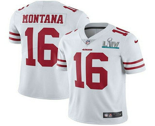 Youth San Francisco 49ers #16 Joe Montana White 2020 Super Bowl LIV Vapor Untouchable Stitched NFL Nike Limited Jersey