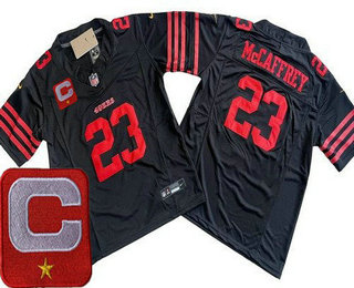 Youth San Francisco 49ers #23 Christian McCaffrey Limited Black C Patch FUSE Vapor Jersey