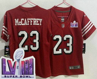 Youth San Francisco 49ers #23 Christian McCaffrey Limited Red Throwback LVIII Super Bowl Vapor Jersey