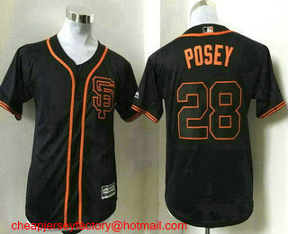 Youth San Francisco Giants #28 Buster Posey Black SF Stitched MLB Cool Base Jersey