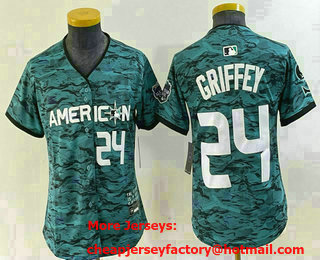 Youth Seattle Mariners #24 Ken Griffey Number Teal 2023 All Star Cool Base Stitched Jersey 01