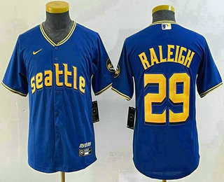 Youth Seattle Mariners #29 Cal Raleigh Blue 2023 City Connect Cool Base Jersey