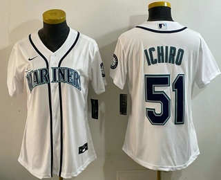 Youth Seattle Mariners #51 Ichiro Suzuki White Cool Base Jersey