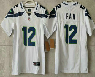 Youth Seattle Seahawks #12 Fan Limited FUSE White Vapor Jersey