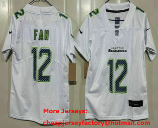 Youth Seattle Seahawks #12 Fan Limited White Fashion Vapor Jersey