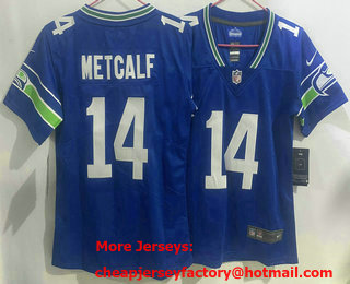 Youth Seattle Seahawks #14 DK Metcalf Blue Limited Stitched Throwback Jersey