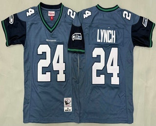 Youth Seattle Seahawks #24 Marshawn Lynch Navy 2010 Throwback Jersey