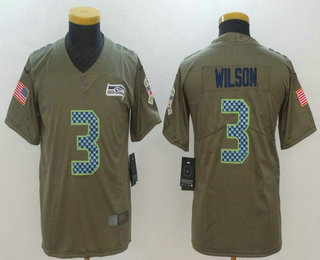 Youth Seattle Seahawks #3 Russell Wilson Olive 2017 Salute To Service Stitched NFL Nike Limited Jersey