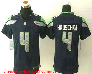 Youth Seattle Seahawks #4 Steven Hauschka Navy Blue Team Color Stitched NFL Nike Game Jersey