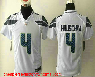 Youth Seattle Seahawks #4 Steven Hauschka White Road Stitched NFL Nike Game Jersey
