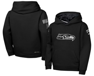 Youth Seattle Seahawks Black 2026 Salute to Service Sideline Pullover Hoodie